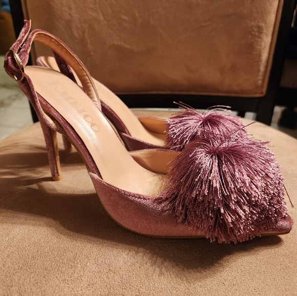 Kmeioo beautiful pumps Puff pompon Hight heel pointed toe size 7 - Picture 4 of 15